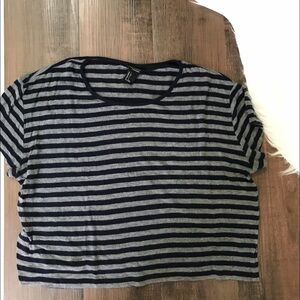 Forever 21 Blue/Grey Stripe Crop Top